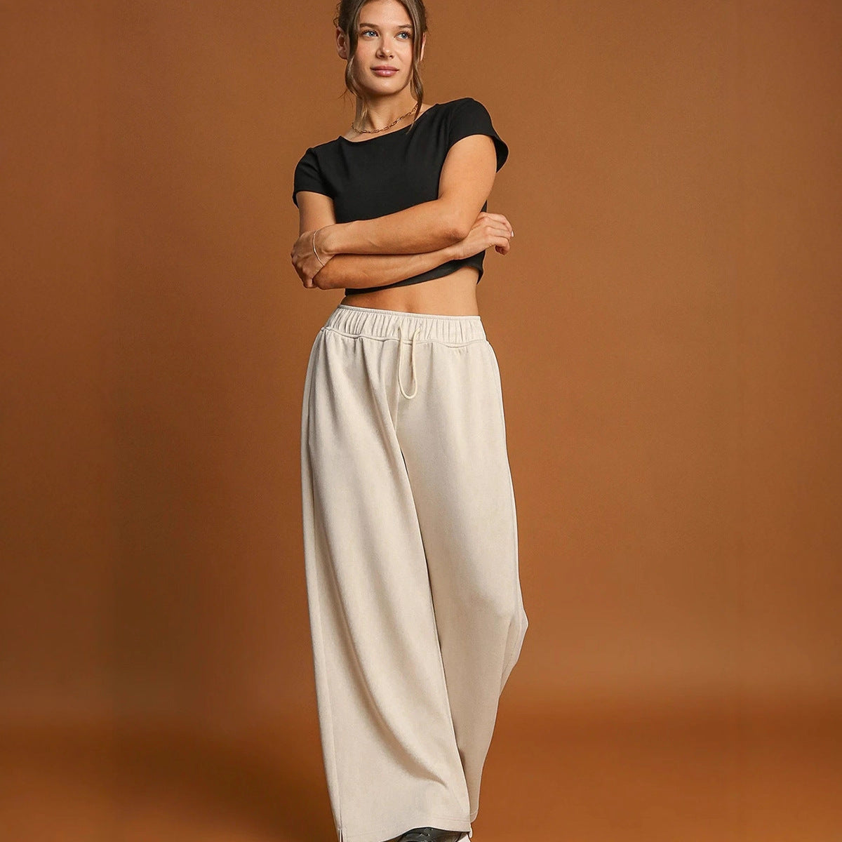 Simple Style Drawstring Women's Wide-leg Casual Pants