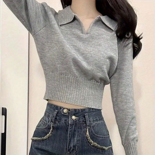 Korean Simple Slim Lapel Bottoming Knitted Sweater