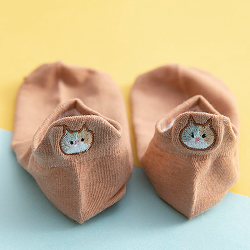 Socks Female Embroidered Cat Boat Socks Shallow Mouth Cute Low Waist