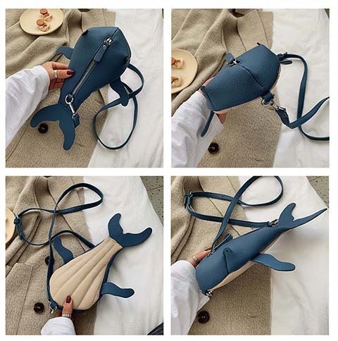 Fashion Creative Funny Personality Whale Pu Messenger Bag