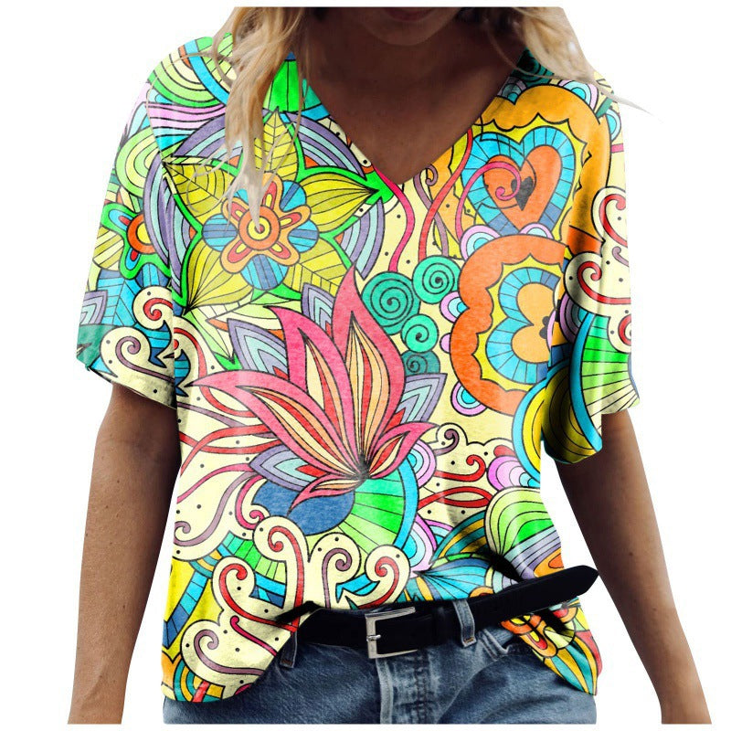 Short Sleeved T-shirt Printed On Women's Clothing