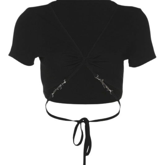 Pure Hot Girl Sexy Hot Outer Wear Lace Up Short Top