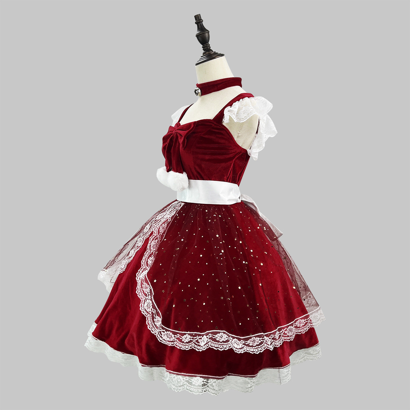 Princess Christmas Outfit In Burgundy Maid Costume Perfect For Influencers And Live-Stream Performances