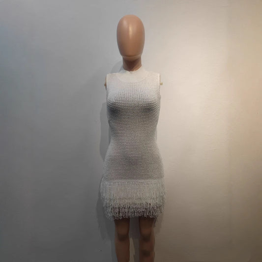 Sleeveless Tassel Hollowed-Out Bodycon Stretchy Dress