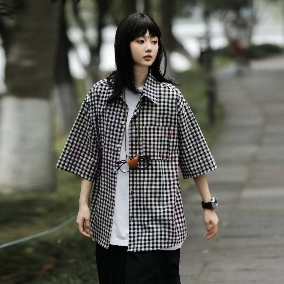 Retro Relaxed-fit Casual Three-quarter-sleeve Shirt