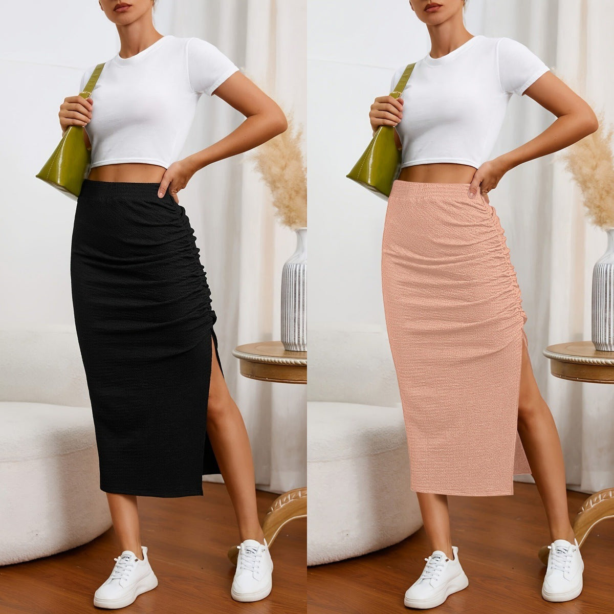 American-style Retro Chic Three-dimensional Slit Skirt For Women