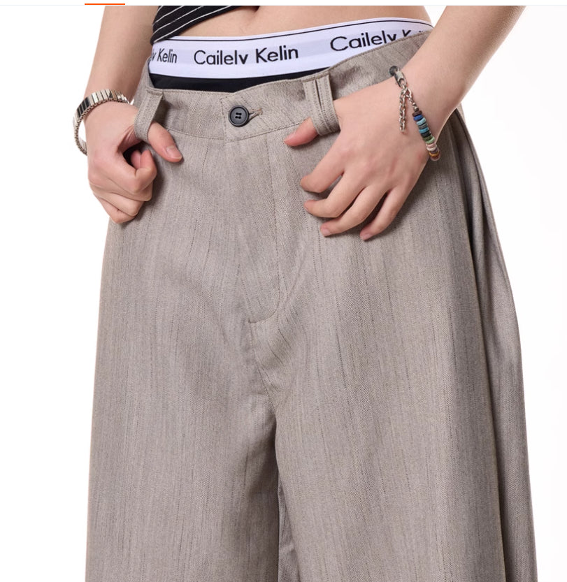 American Retro Design Cropped Straight-leg Casual Pants