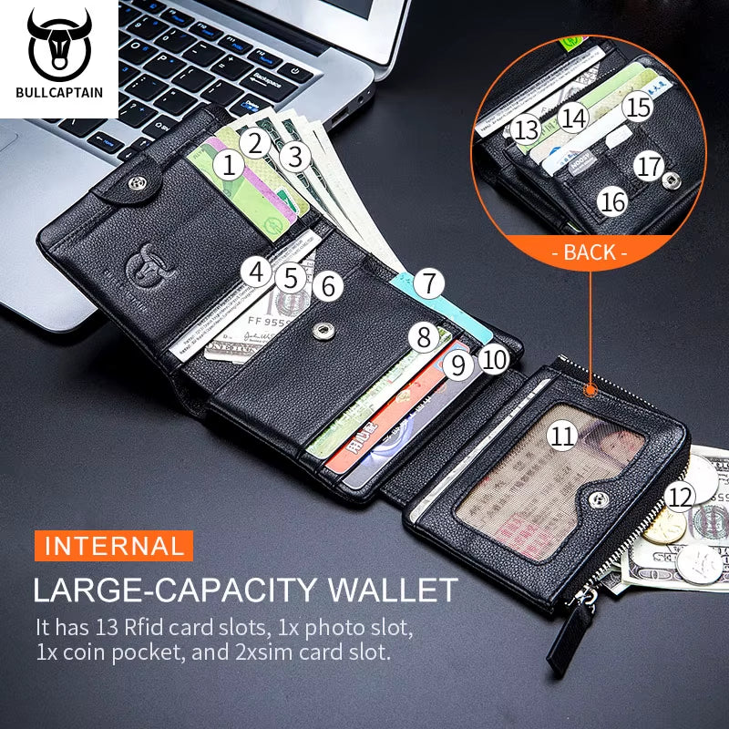 Brand Leather RFID Retro Wallet Men'S Small Zipper Wallet Card Bag Men'S Wallet Clutch