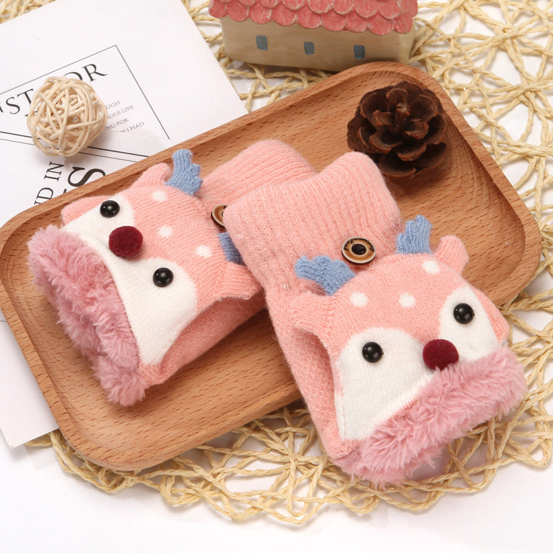 Children's Warm Flip Half Finger Woolen Gloves