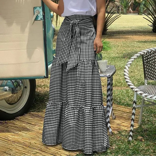 Ruffled Hem Strappy Pleated Casual Loose Skirt