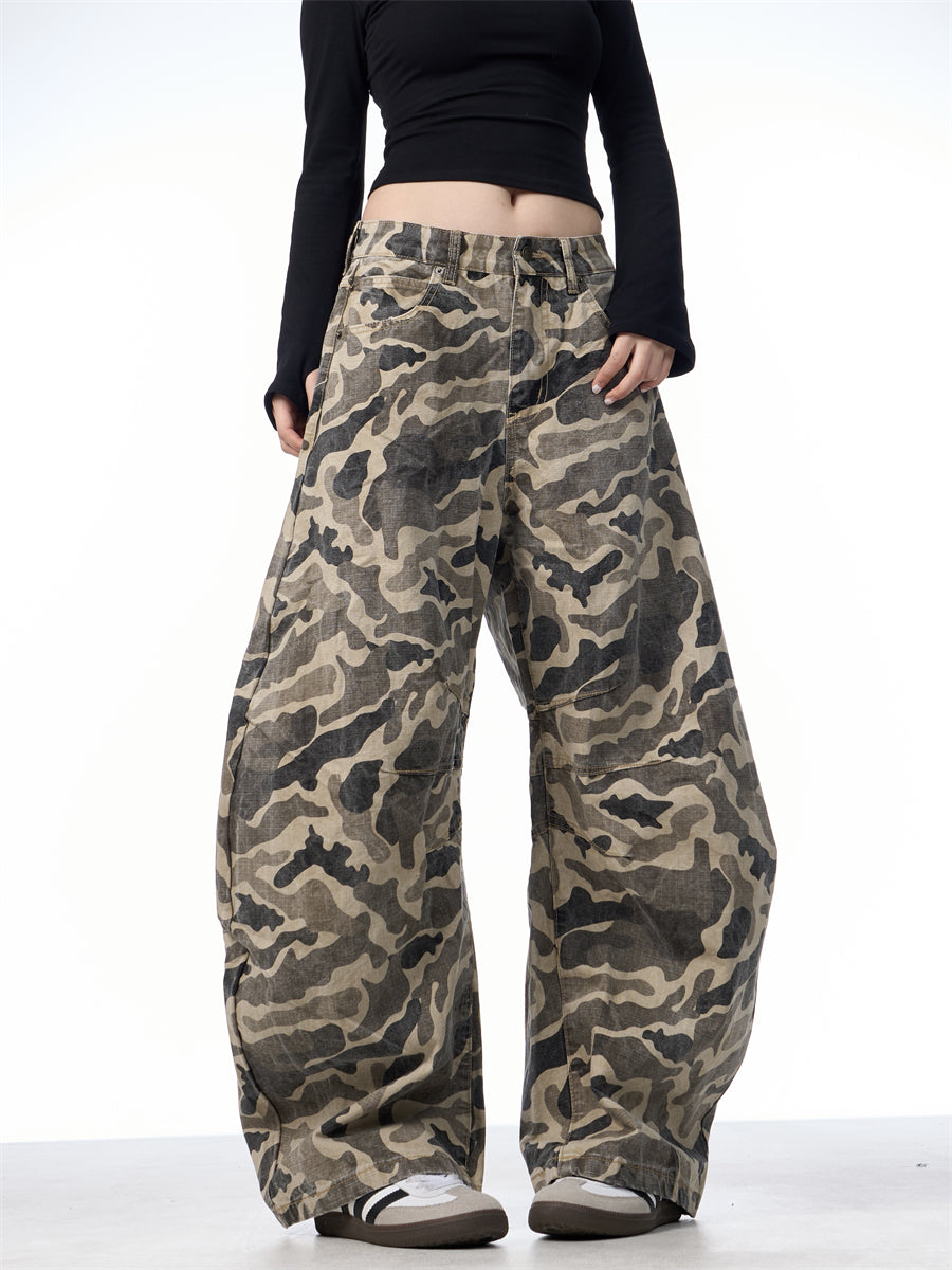 Overalls Wide-leg Pants Women's Washed Camouflage Couple Pants