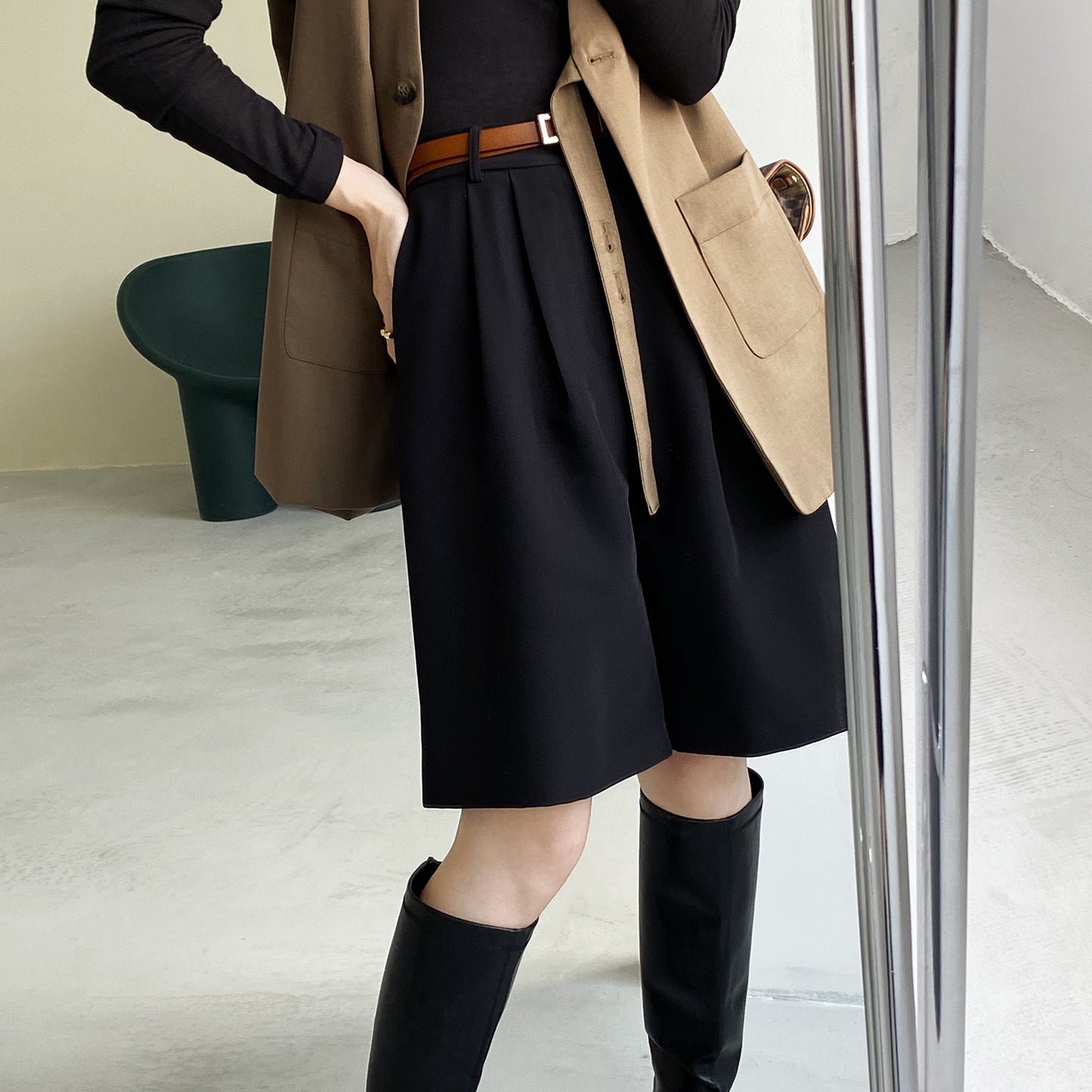 line Five-point Pants Women's Straight Suit Wide-leg Pants