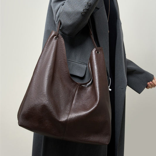 Vegetable Tanning Leather Popular Large-capacity Textured Tote Bag