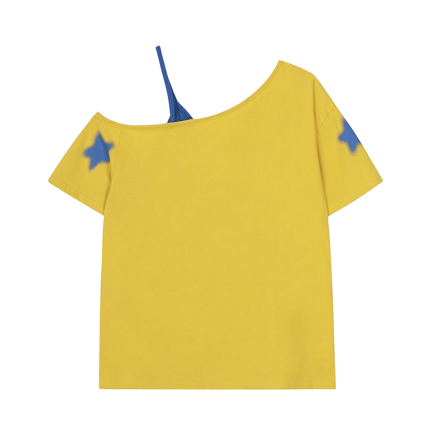Five-pointed Star Printed Sloping-shoulder Off The-shoulder Short-sleeved T-shirt For Women