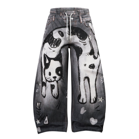 Printed Cat Graffiti Machete Sweatpants For Men And Women