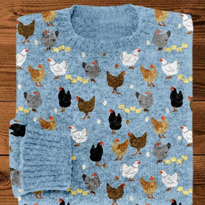 Printed Round Neck Christmas Deer Couples Sweater