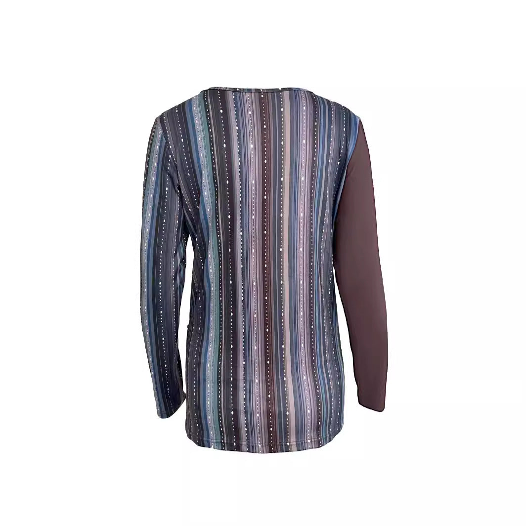 New Round Neck Stitching Printing Casual Long Sleeve Loose T-shirt