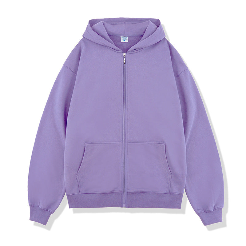 Autumn And Winter 450g Terry Loose Fashion Brand Zipper Hooded Sweater Solid Color