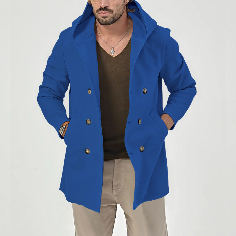 Hooded Double-breasted Casual Mid-length Trench Coat