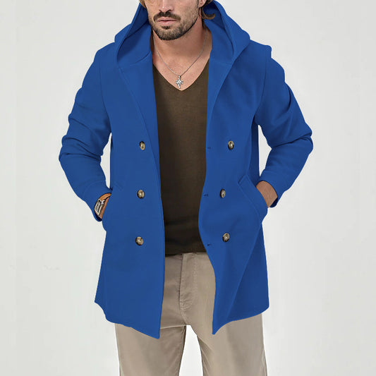 Hooded Double-breasted Casual Mid-length Trench Coat