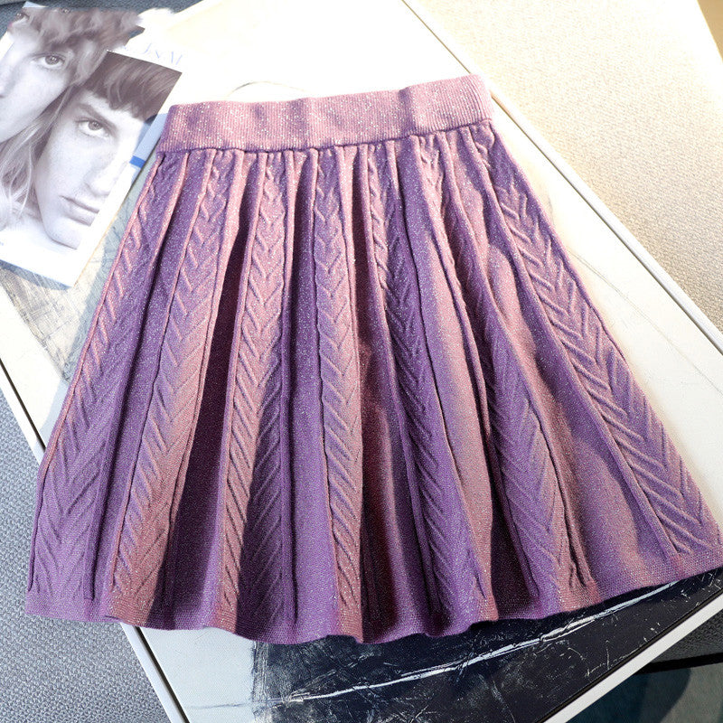 Half-length skirt women high waist slim bright silk pleated skirt