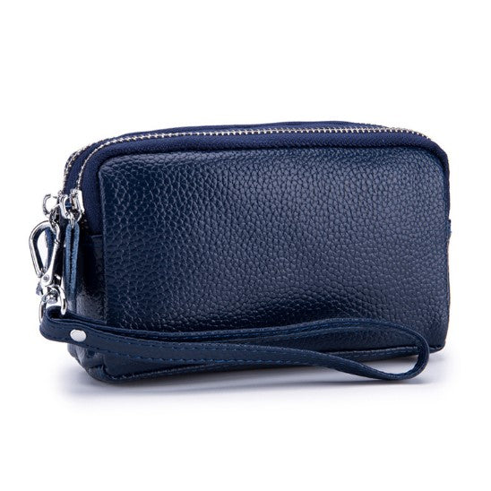 Cowhide double zipper small lady pocket handbag mini mobile bag