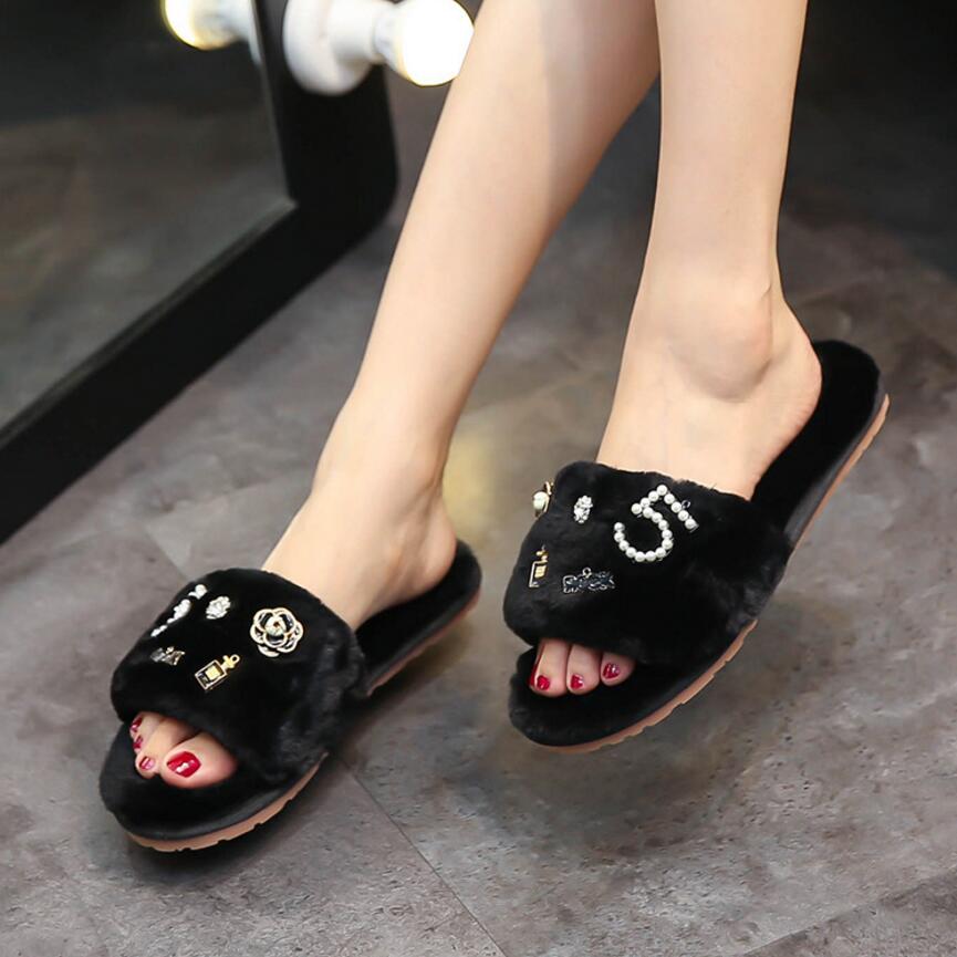 Furry shoes one word cotton drag