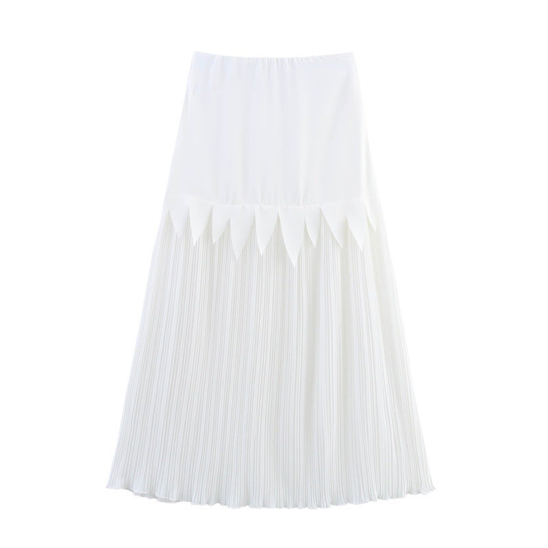 Satin Chiffon Slimming Patchwork Pleated Skirt Acetate
