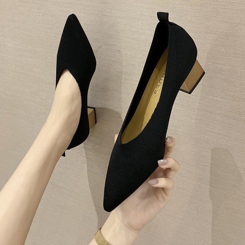 Fashion Retro Women's Pointed Toe Knitted Chunky Heels
