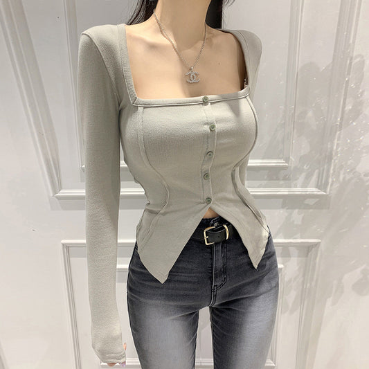 JY23617 Sommer Fashion Knap Talje All-match Top
