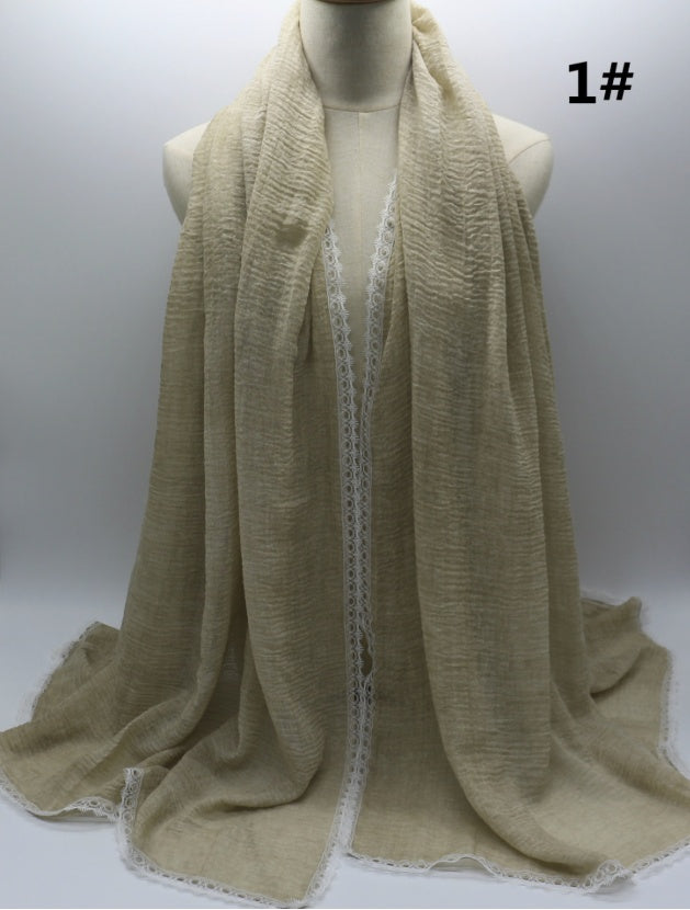 Cross Border Amazon Cotton Dirty Dye Solid Lace Scarf