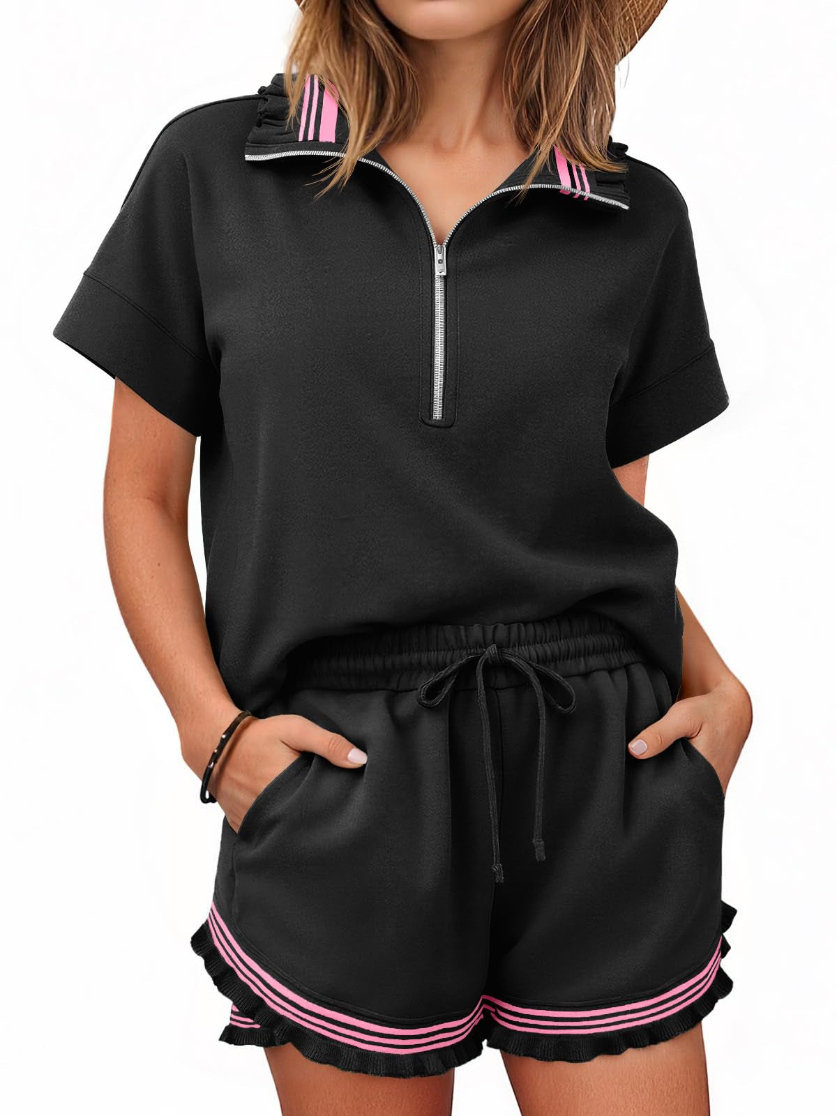 Women's Summer Short-Sleeve Top And Shorts Two-Piece Set