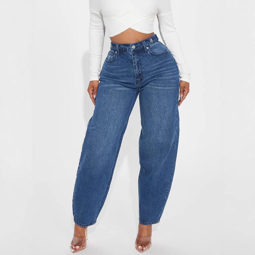 Retro Flared Jeans i Vasket Blå Denim til Kvinder