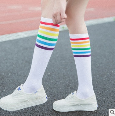 Color leg socks personality rainbow base high tube socks wild thin beautiful legs