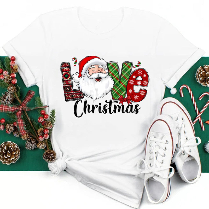 New Year Christmas Plus Size Round Neck Short Sleeve T-shirt