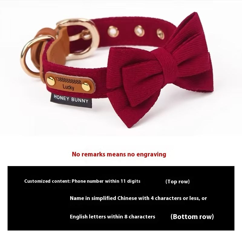 Dog Lettering Leather Bowknot Collar Hand Holding Rope
