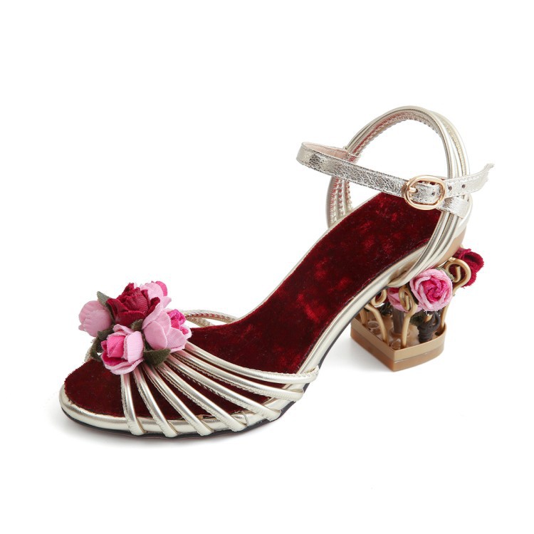 Vintage birdcage hollow high heel flower shoes