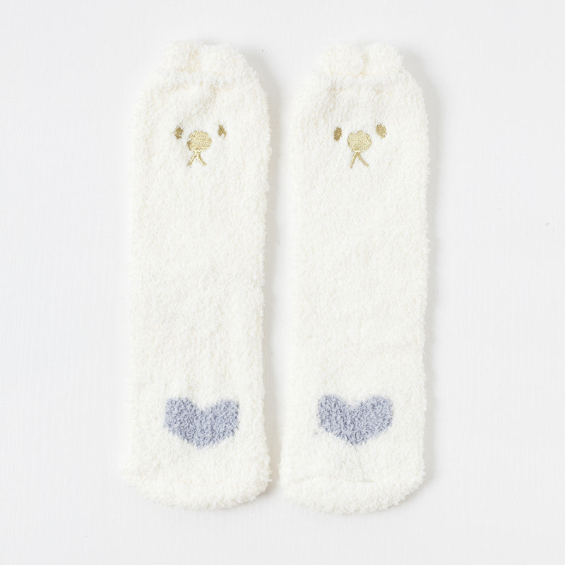 Coral Velvet Embroidery Three-dimensional Cartoon Floor Socks