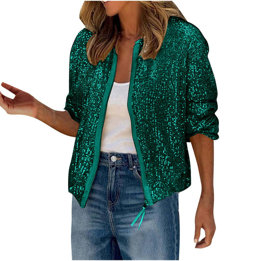 Casual Fashion Sequin Short Zipper Jacket