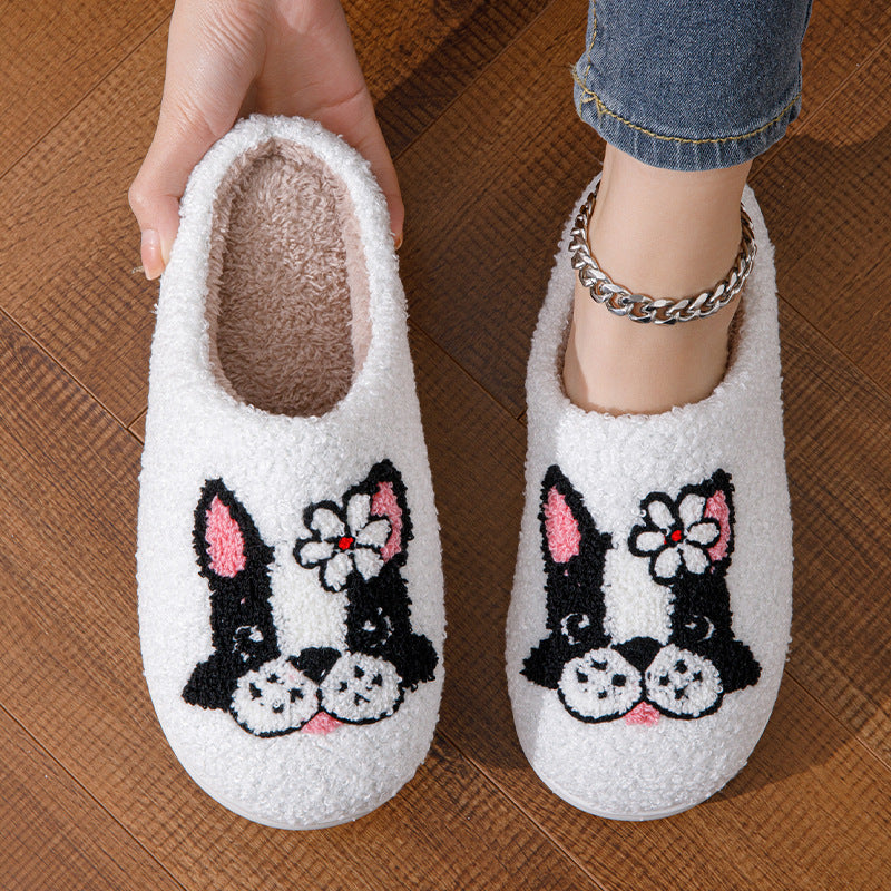 Men And Women Colored Dogs Cartoon Cotton Slippers