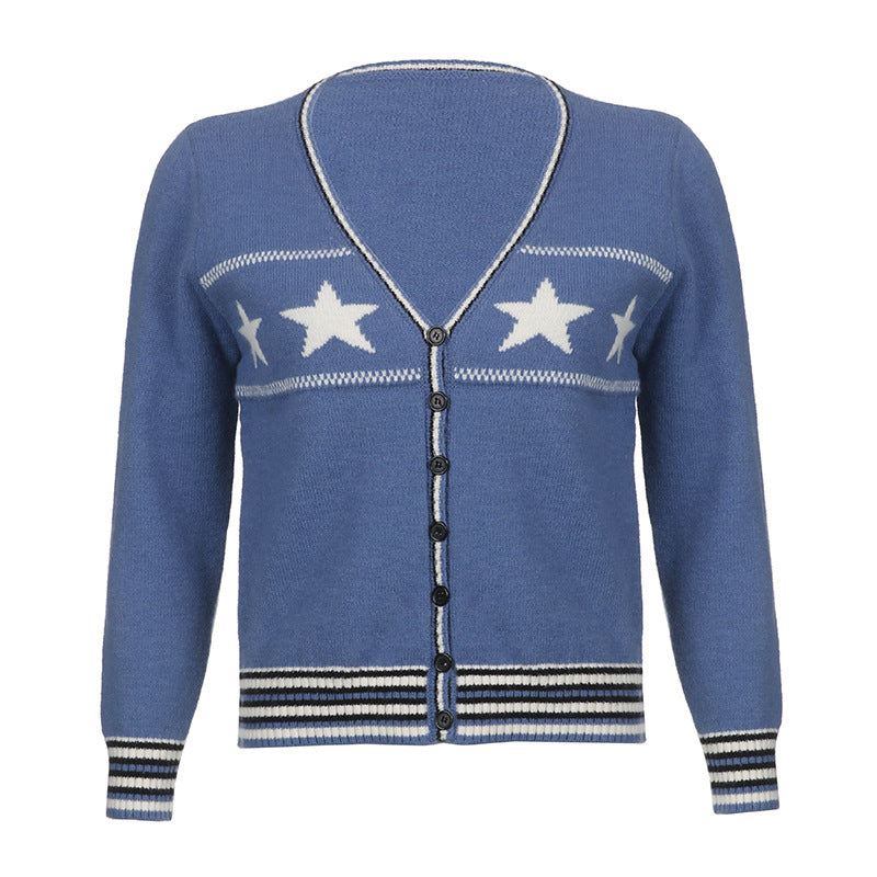Vintage Star Woven V-Neck Button Cardigan Academy