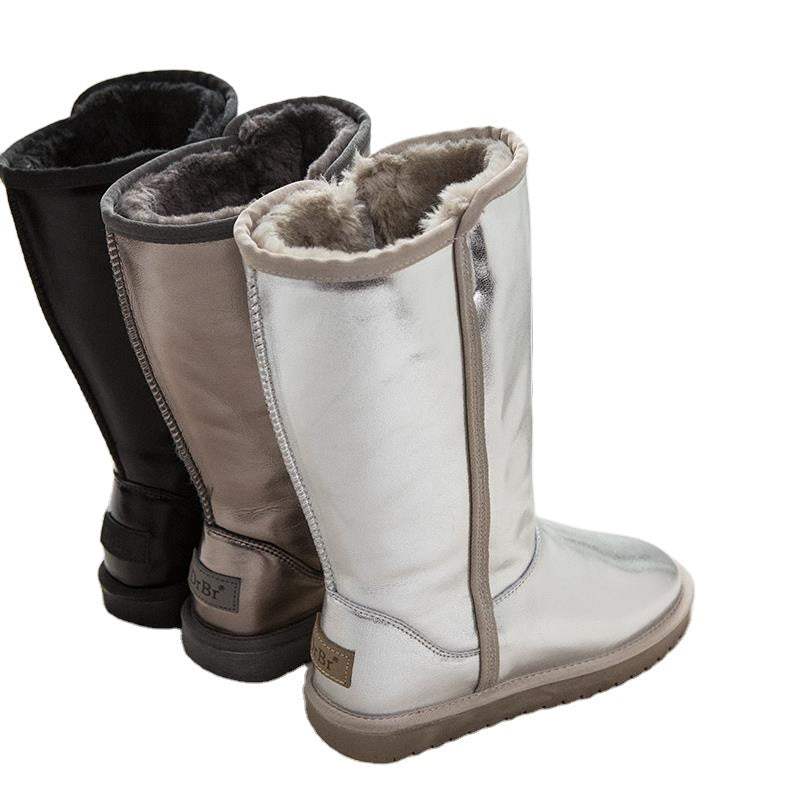 Smooth Soft Leather Snow Boots Women's High Top