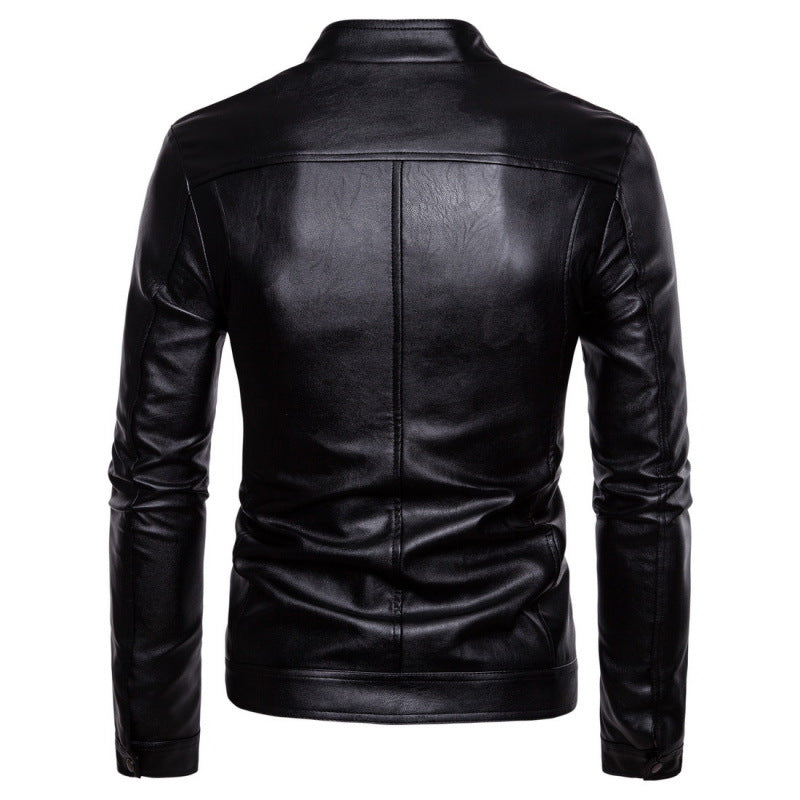 Solid Collar Large Men's Motorcycle Leather PU Jacket