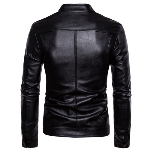 Solid Collar Large Men's Motorcycle Leather PU Jacket