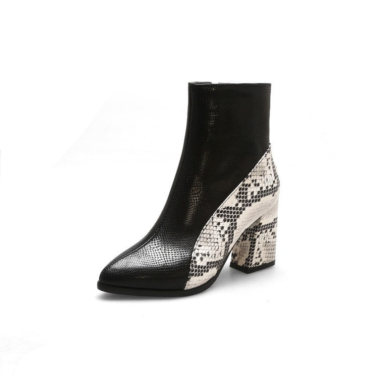 Color Matching Pointed Toe Thick Heel Women's Boots Autumn And Winter Ankle Boots