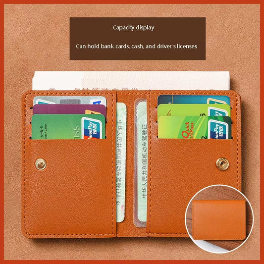 2025 New Women'S Wallet Simplified Folding Button Small Wallet Driver'S License Card Bag Male Student Soft Leather Wallet