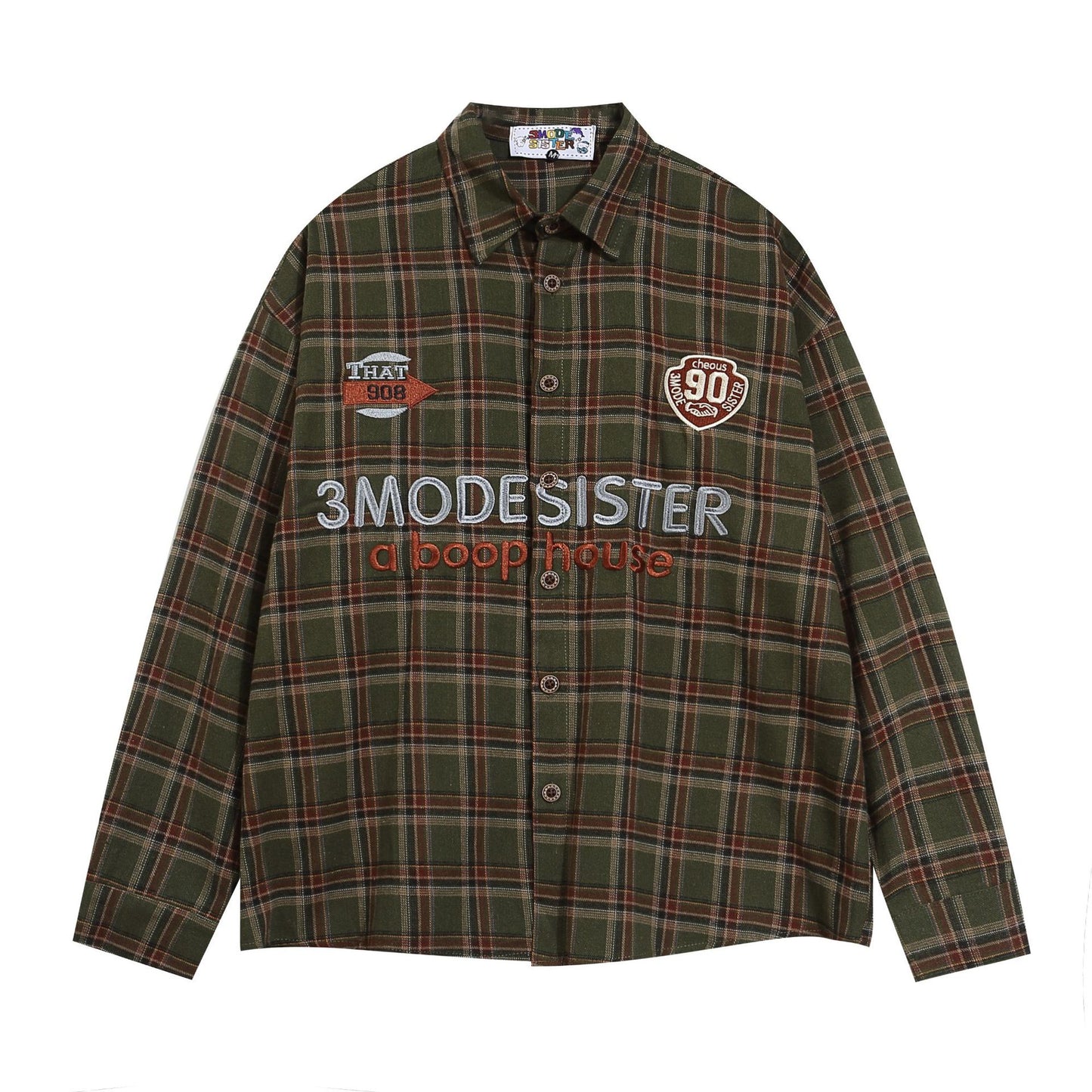 Letter Plaid Casual Polo Collar Shirt