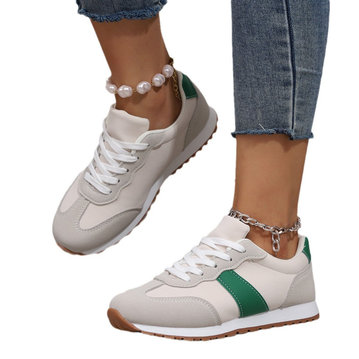 Womens Round-toe Lace-up Casual Thick-soled Elevating Sneakers