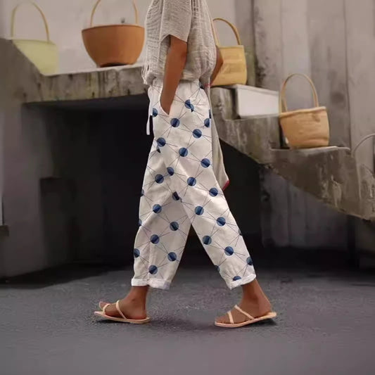 Digital Flower Printing Rag-eared Casual Pants