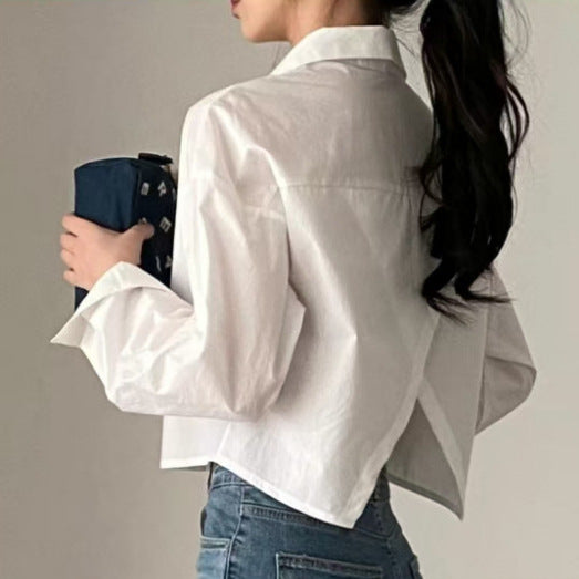 White French Sweet And Spicy Design Sense Niche Back Slit Loose Lapels Short Long Sleeve